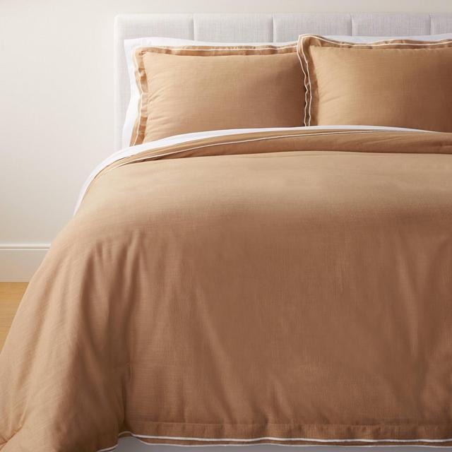 King Double Flange Merrow Stitch Duvet Cover & Sham Set Camel/Off-White - Threshold™ designed with Studio McGee