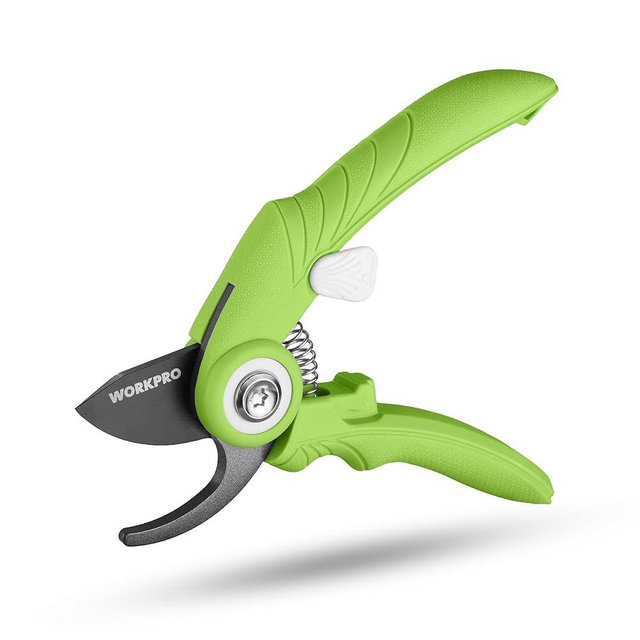 WORKPRO 6.9" Bypass Pruning Shears, Gardening Scissors with Sharp SK5 Steel Blade, Handheld Garden Floral Clippers for Rose, Plants, Flowers, Fruits Trees, Gardening Gifts for Women & Men, Green