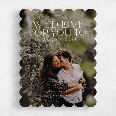 White Scalloped Wedding Save the Date - Grayson Photo