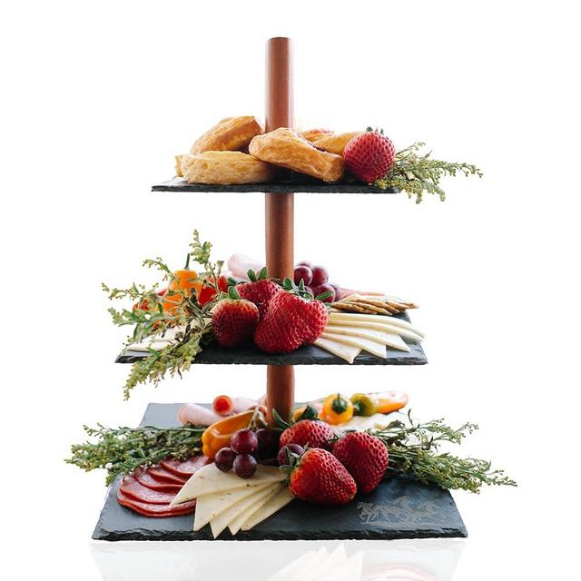 3 Tier Serving Tray space-saving Modern and Rustic three tiered serving stand w/Slate & Acacia Wood multipurose tiered serving tray tiered serving trays & platters tiered tray stand