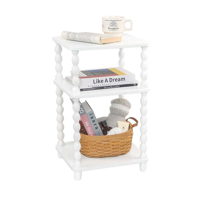 Fultyle End Table, Small Side Table with 3 Tier Open Shelf, Modern NightStand Bedside Table for Living Room, Bedroom, Office and Small Spaces (White)