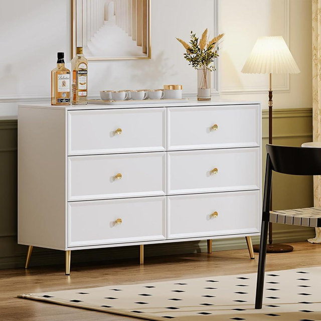 Chrangmay White 6 Drawer Dresser for Bedroom, Large Double Dresser with Wide Drawers, Modern Chest of Drawers,Storage Organizer Dresser,Nursery Dresser,for Living Room, Hallway, Bedroom, Kids Bedroom