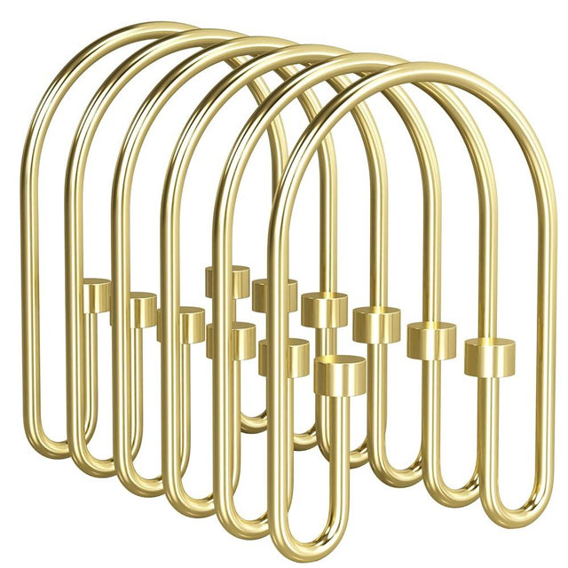 AmazerBath Shower Curtain Hooks, Gold Shower Curtain Hooks Double Side, Rust Proof Shower Curtain Rings Hooks, Metal Shower Hooks for Shower Curtain, Shower Rod Hooks for Curtain Liner Bathroom, 12Pcs