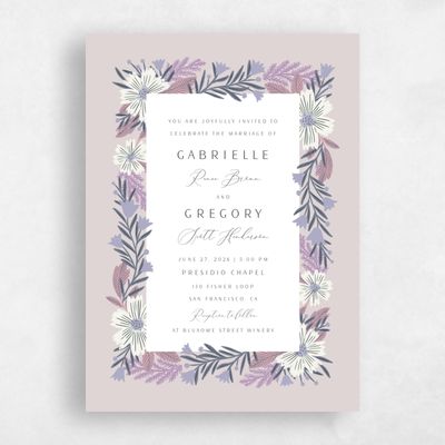 Lavender Mist, Purple Wedding Invitation - Camrose Portrait