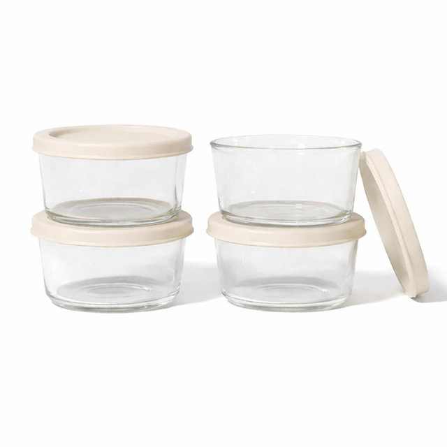 8-Piece Glass Food Storage Containers Set (4 Containers + 4 BPA-Free Lids) | 1-Cup, Leakproof | Microwave, Freezer, Oven & Dishwasher Safe | Ideal for Meal Prep & Pantry Organization, Beige