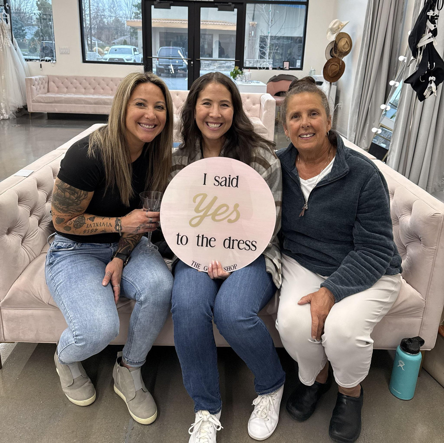 Krista said "Yes!" to a dress with the assistance of her mom and best friend Nicole.