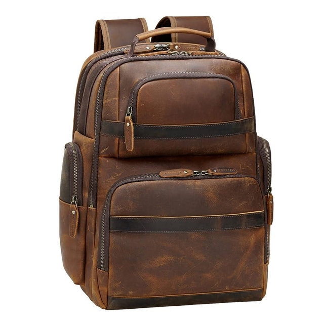 TIDING Men's Vintage Leather Backpack 15.6" Laptop Bag Large Capacity Business Travel Hiking Shoulder Daypacks