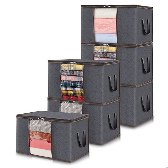 Lifewit 6-Pack Clothes Storage Bag, Storage Bins for Clothes, Blankets, Comforters, Foldable Clothing Storage with Reinforced Handle, Sturdy Zipper, Closet Organizer With Clear Window, 60L, Grey