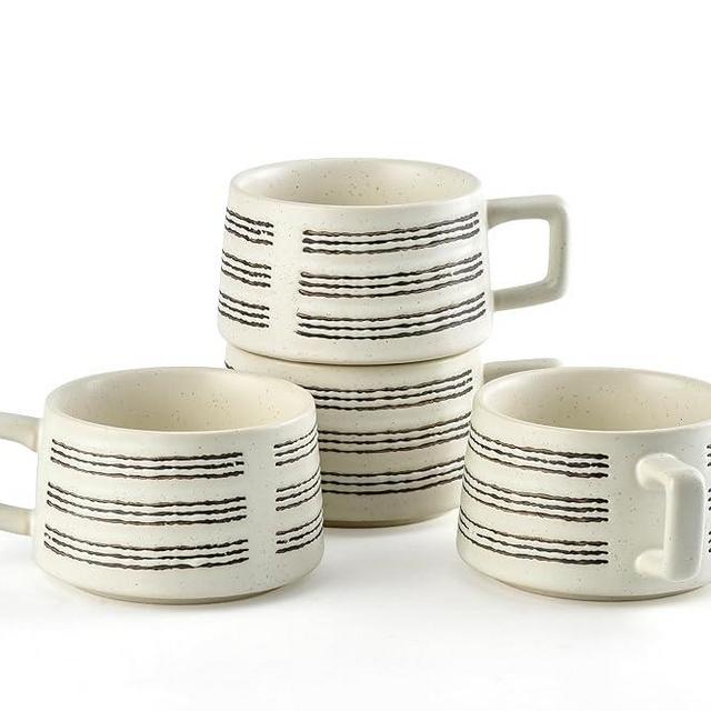 SYJAN HOME Ceramic Espresso Cups with Handle,Porcelain Coffee Mugs Latte Mugs with Handle Perfect for Double Shot, Americano, Milk and Tea (White, 8 OZ)