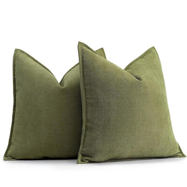 ZWJD Olive Green Pillow Covers 20x20 Set of 2 Chenille Pillow Covers with Elegant Design Soft and Luxurious Decorative Throw Pillows for Couch, Bed, and Home Decor