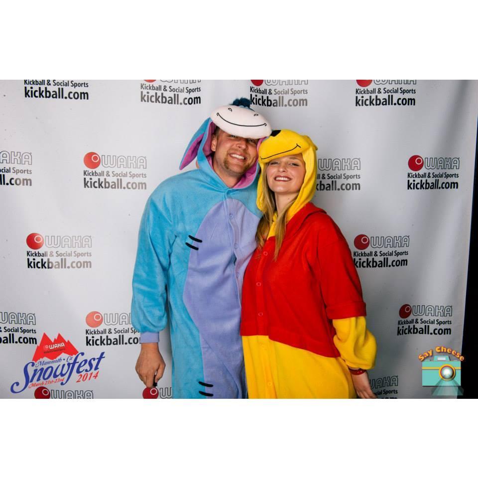 Kickball fun in our Eeyore and Winnie the Pooh onesies.