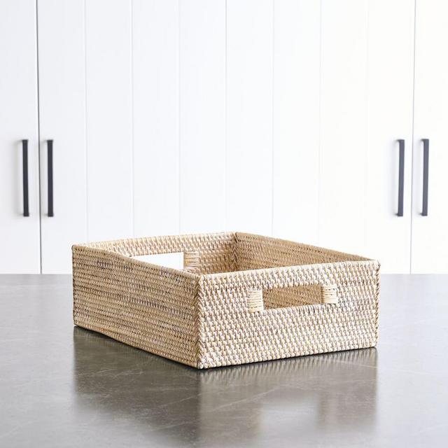Tava Utility Basket, Whitewash, Shallow Basket, 15"W X 12"D X 8"H​