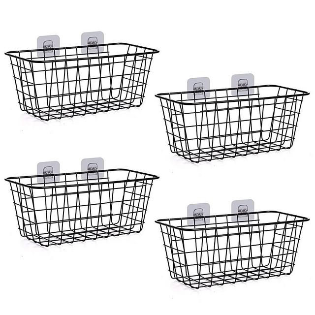 XINFULL 4 Pack Wire Storage Baskets Household Metal Wall-Mounted Containers Organizer Bins for Kitchen Bathroom Freezer Pantry Closet Laundry Room Cabinets Garage Shelf, Medium
