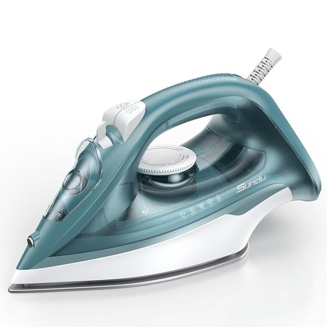 Sundu 1500W Self-Cleaning Iron for Clothes with Auto Shut-Off, Ceramic Coated Soleplate and 12oz Water Tank, Burst Steam for Fast Wrinkle Removal, Precise Thermostat, Green