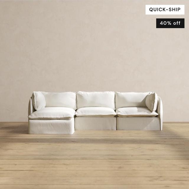 Anabei Modular Washable 3-Seater Sectional in Eggshell | Deluxe+ Seat | Cloud Pillow