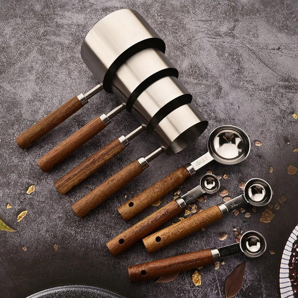 Wood and Steel Measuring Spoon Set