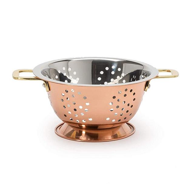 Ecolution Mini Berry Colander, 3 Cup, Small Plated, Compact Size with Double Handles, 6 inch, Copper and Stainless Steel