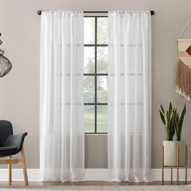 95"x52" Textured Slub Stripe AntiDust Curtain Panel White - Clean Window