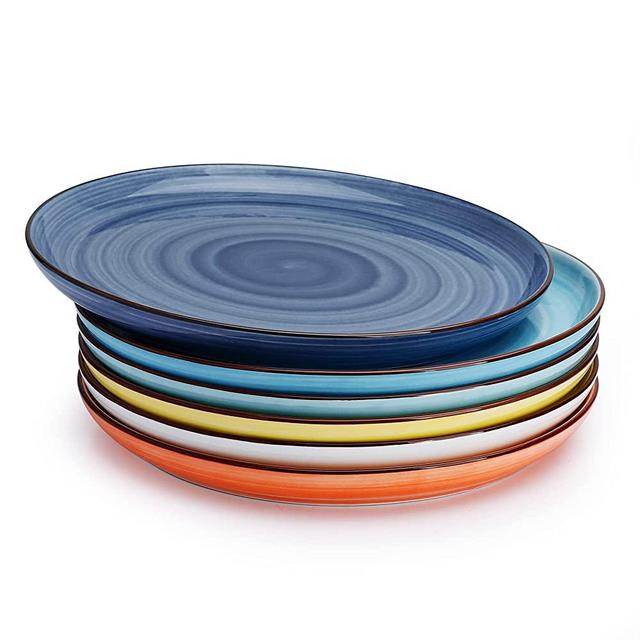 Sweese 164.002 Porcelain Round Dinner Plates - 10 Inch - Set of 6, Hot Assorted Colors
