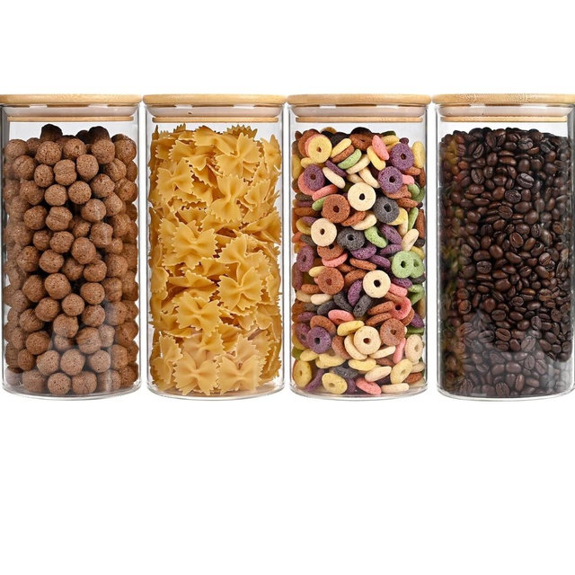 53oz Glass Food Storage Jars, Glass Jars with Bamboo Lids, Kitchen Storage Jars, Set of 4, Canisters with Airtight Lids for Spice, Coffee, Cookie, Pantry Organizers