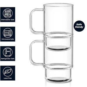 Aquach 18oz Stackable Glass Mugs with Handle, Set of 2