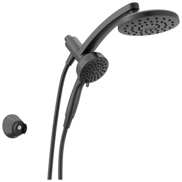 Delta 6-Setting PivotPro 3-in-1 Combination Shower Head with ProClean Spray, Matte Black Round Shower Head Rainfall with Handheld Spray, 1.75 GPM, Matte Black 75649BL