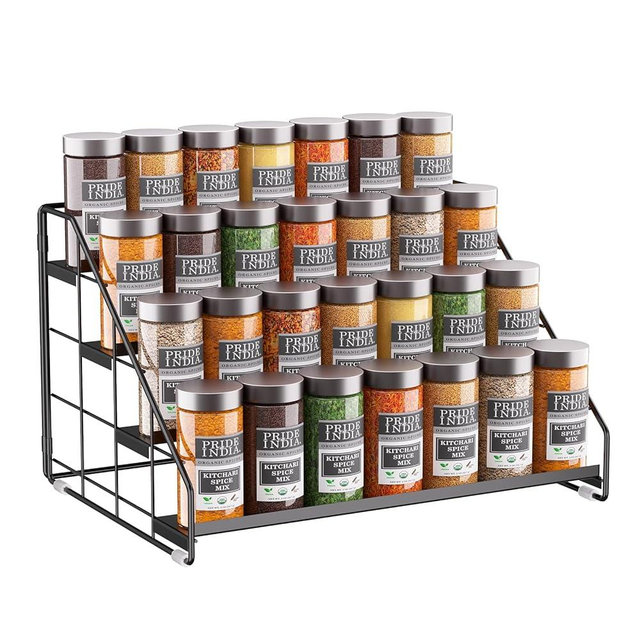 GIGIFTREE Spice Rack Organizer for Cabinet, 4 Tiered Spice Rack Organizer, Tiered Adjustable Spice Shelf for Kitchen Countertop Pantry Organization (Bright Black)