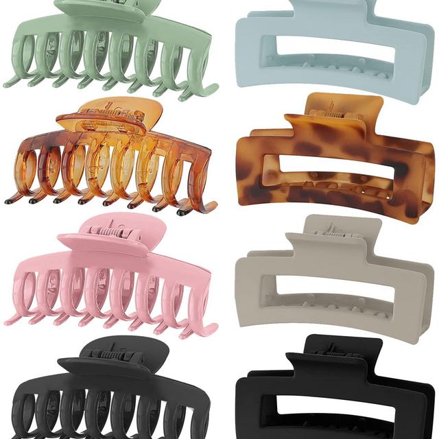 8 Colors Lolalet Hair Clips Claw Clips Hair Claw Clips for Women Girls, 2 Styles Nonslip Medium Large Jaw Clip, 4 Square Matte and 4 Bright Acrylic Hair Clamps for Thick Thin Fine Long Hair -Style A