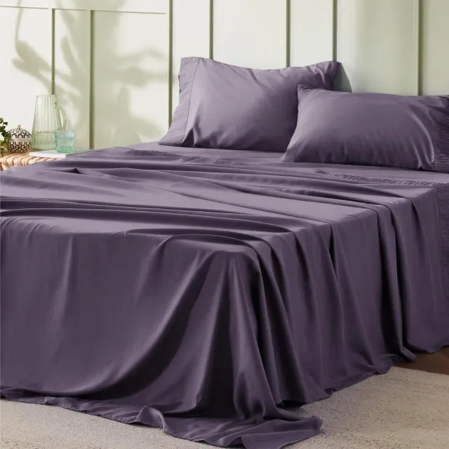 4 Pcs Sheet Sets Solid Embossed Queen Size Dusty Purple - Bedsure