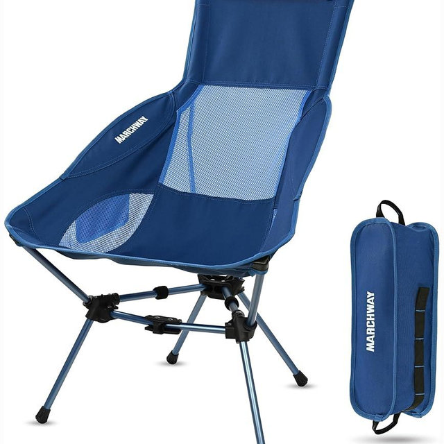 MARCHWAY Lightweight Folding High Back Camping Chair with Head Support, Stable Portable Compact for Outdoor Camp, Travel, Beach, Picnic, Festival, Hiking, Backpacking (Highback Dark Blue)