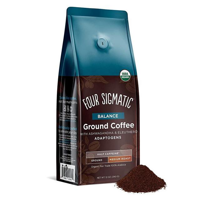Four Sigmatic Adaptogen Ground Coffee - Medium Roast USDA Organic and Fair Trade Coffee with Ashwagandha and Tulsi - 12 Oz