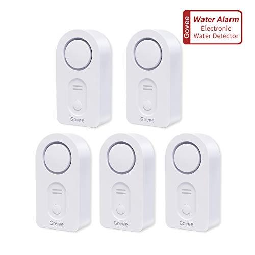 Govee Water Detectors, Wireless Water Leak Detector with 100 DB Loud Alarm, Water Sensor with Sensitive Leak Probes, Water Sensor Alarm for Kitchen Bathroom Basement Floor(Battery Included)-5 Pack