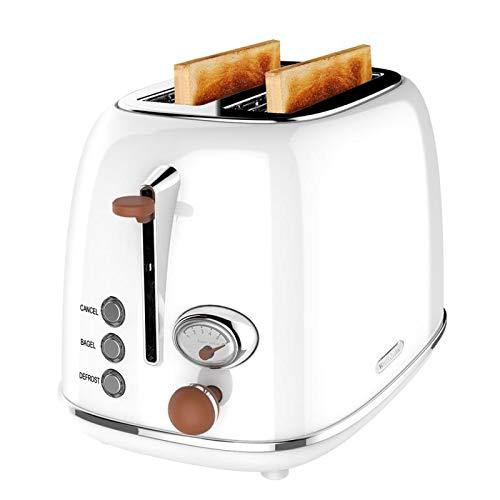 2 Slice Toaster, KitchMix Retro Stainless Steel Bread Toasters with 6 Settings, 1.5 In Extra Wide Slots, Bagel/Defrost/Cancel Function, Removable Crumb (White)
