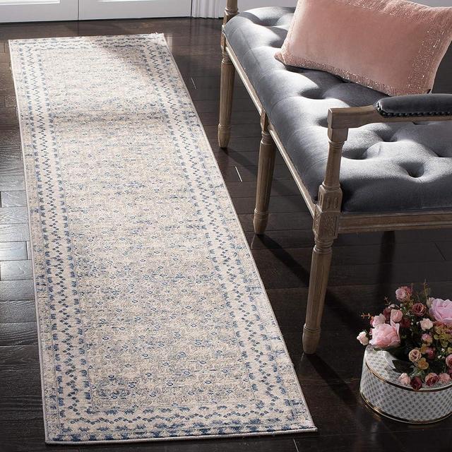 SAFAVIEH Brentwood Collection 2' x 8' Light Grey/Blue BNT899G Traditional Oriental Distressed Non-Shedding Living Room Entryway Foyer Hallway Bedroom Runner Rug