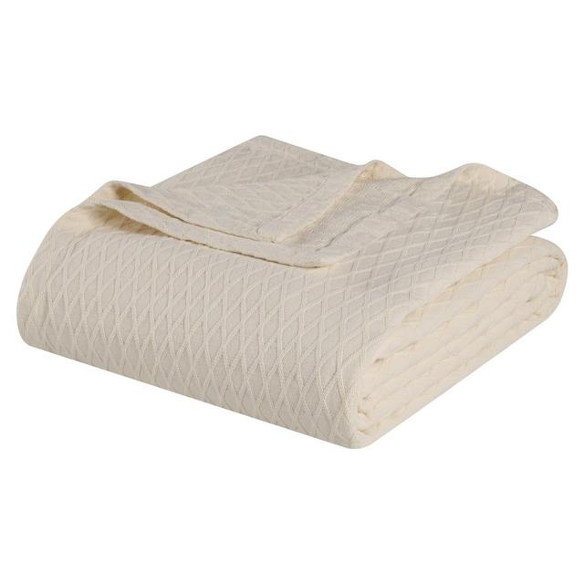 Classic Diamond Weave Cotton Blanket, Full/Queen, Ivory - Blue Nile Mills