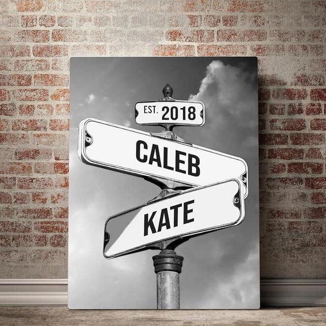 Personalized Crossroads Street Sign For Couples, Best Gift For Сouple, Custom Name And Date Vintage Street Sign Canvas Print, Christmas Gifts for her/him, Valentines Day Gift for Girlfriend/Boyfriend