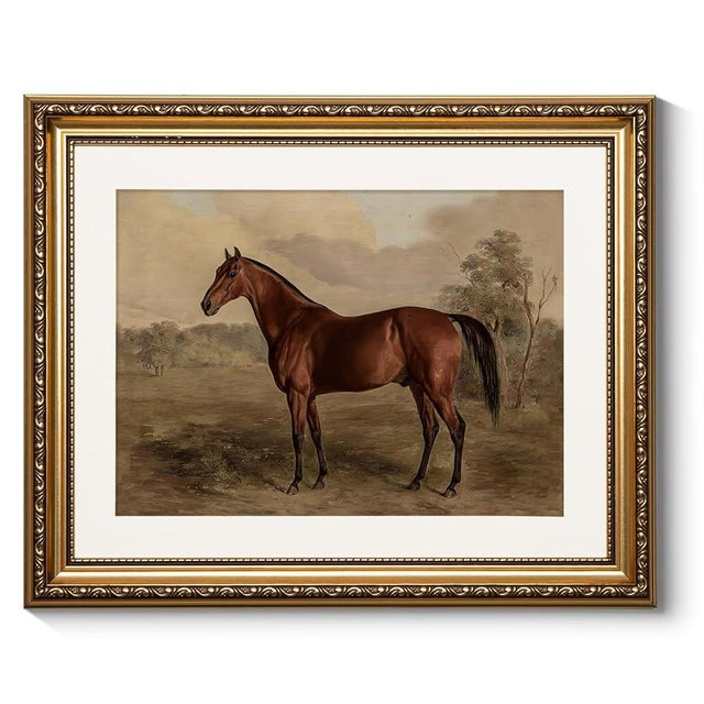 ARPEOTCY Vintage Gold Framed Horse Wall Art, Bedroom Bathroom Living Room Classic Horse Picture Wall Decor, Canvas Prints, Antique Picture Frame Rustic Paintings Home Farmhouse Decor, 13x16 Inch