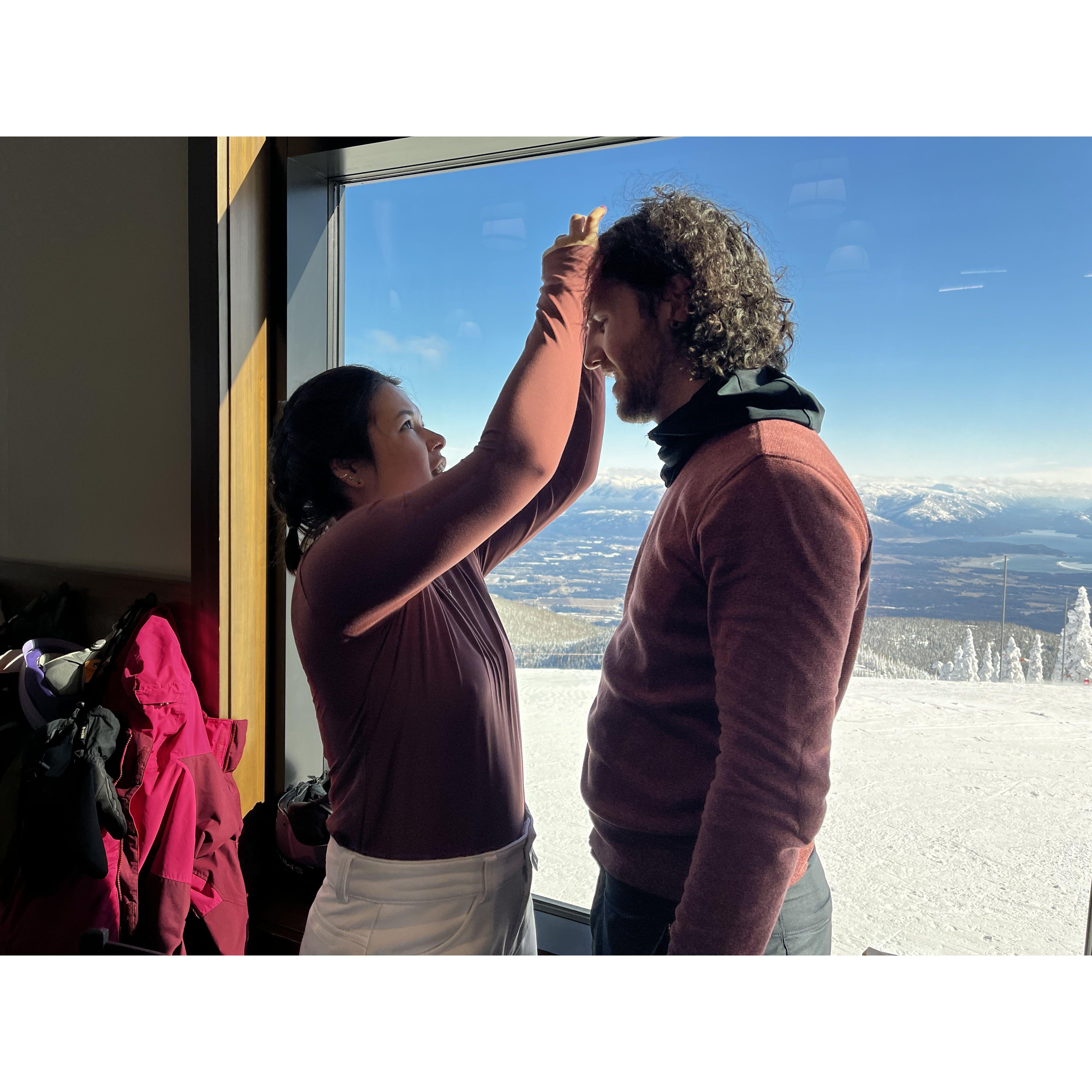 Idaho for skiing - gotta make sure Zach's hair looks good