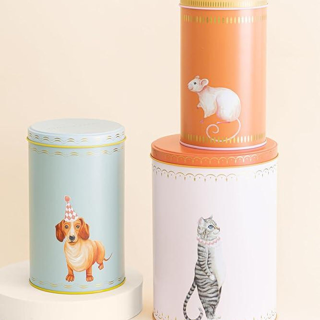 YVONNE ELLEN Panda/parakeet Rectangular Tins (set Of 2) (Cat/sausage/mousey Tall Cylinder Storage Tins)