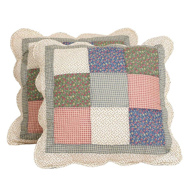 vctops Set of 2 Quilted 100% Cotton Boho Throw Pillow Covers 18" x 18" Farmhouse Country Floral Patchwork Decorative Cushion Cover, Patchwork Flower M