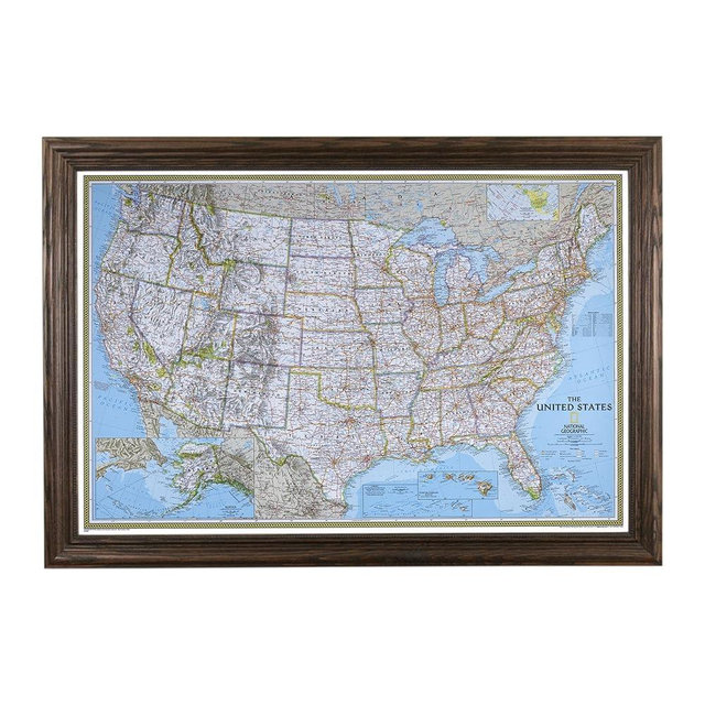 Push Pin Travel Maps - Classic US - Solid Wood Brown Framed Pin Map for Tracking Your Travels - 27.5" x 39.5" - 8 Handcrafted Frame Options - Made in USA - Ideal for Any Traveler