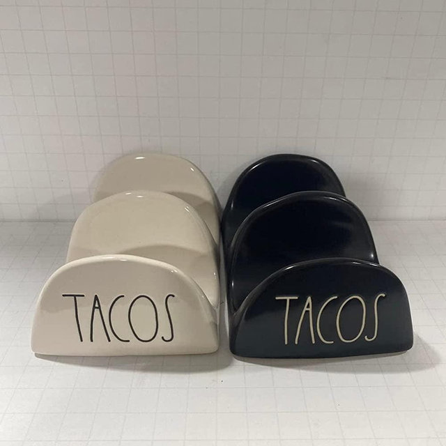 Rae Dunn TACOS Holder set of 2 - black & white - Ceramic - Dishwasher and Microwave safe