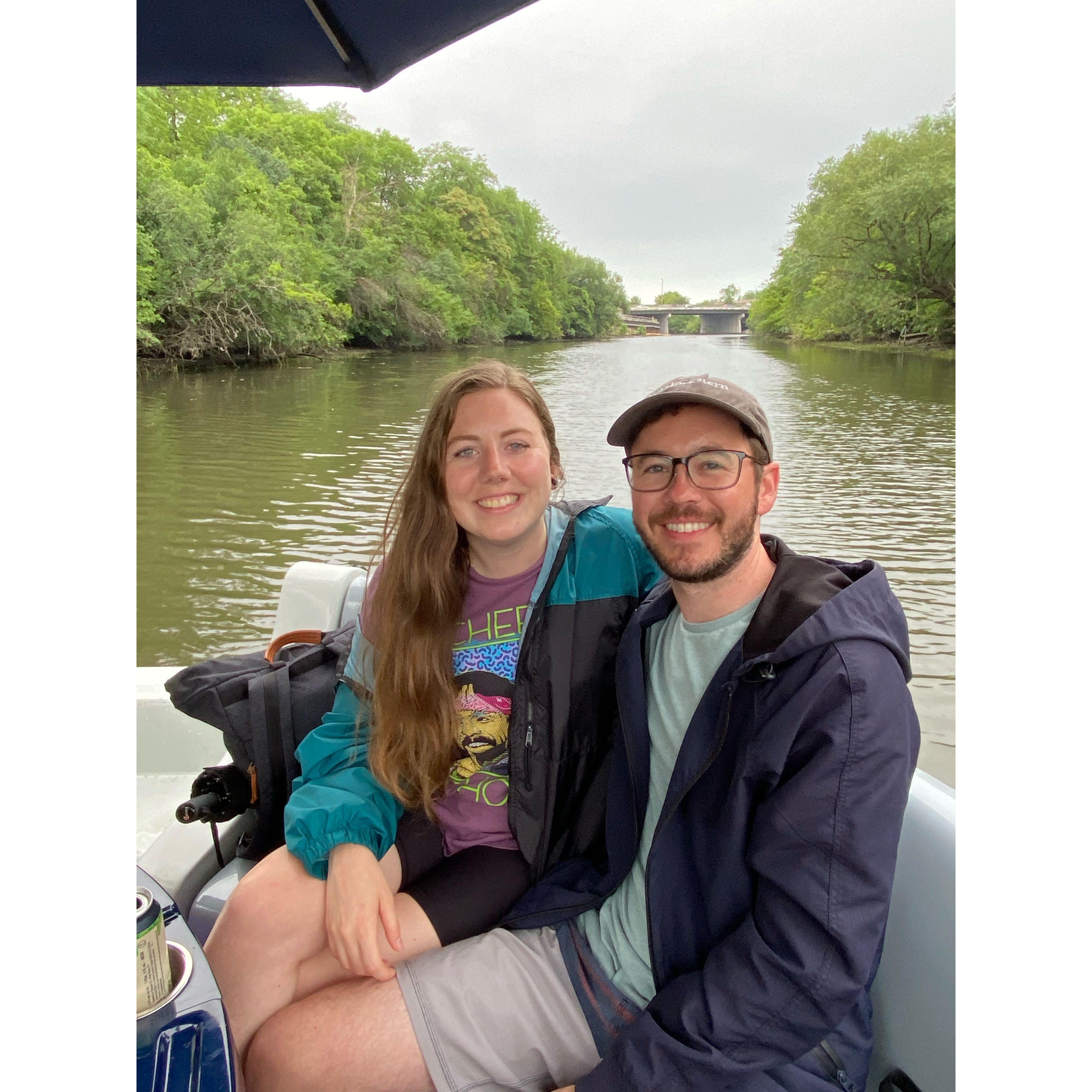 This was our first photo together - on a donut boat in the Chicago River!