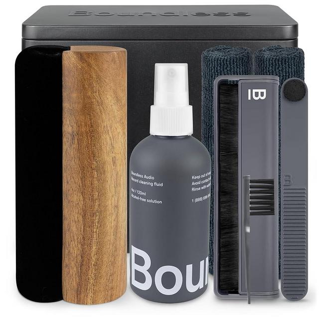 Boundless Audio Record Cleaning Kit - 8-in-1 Vinyl Record Cleaner Kit with Carbon Fiber Record Brush, Velvet Vinyl Brush, Stylus Brush, Record Cleaning Solution, Cloths, Cleaning Brush & Metal Case