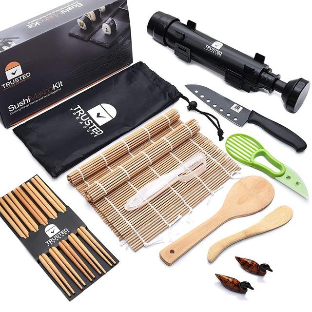Sushi Making Kit For Beginners – DIY All in one 17 Piece Sushi Maker Set to Make Sushi at Home like a Sushi Chef. These make great gifts for House Warming, Anniversaries or Birthdays.
