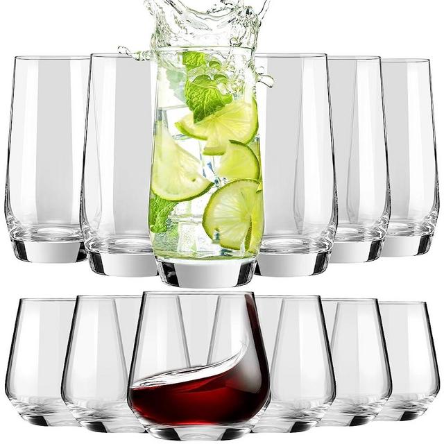 Nuenen 12 Pcs Highball Drinking Glasses Tall Glass Sets Crystal Drinking Glasses Tumblers Clear Mojito Glass Cups Water Glasses Mixed Drink Cocktail Glass Set (18 oz, 13.5 oz)