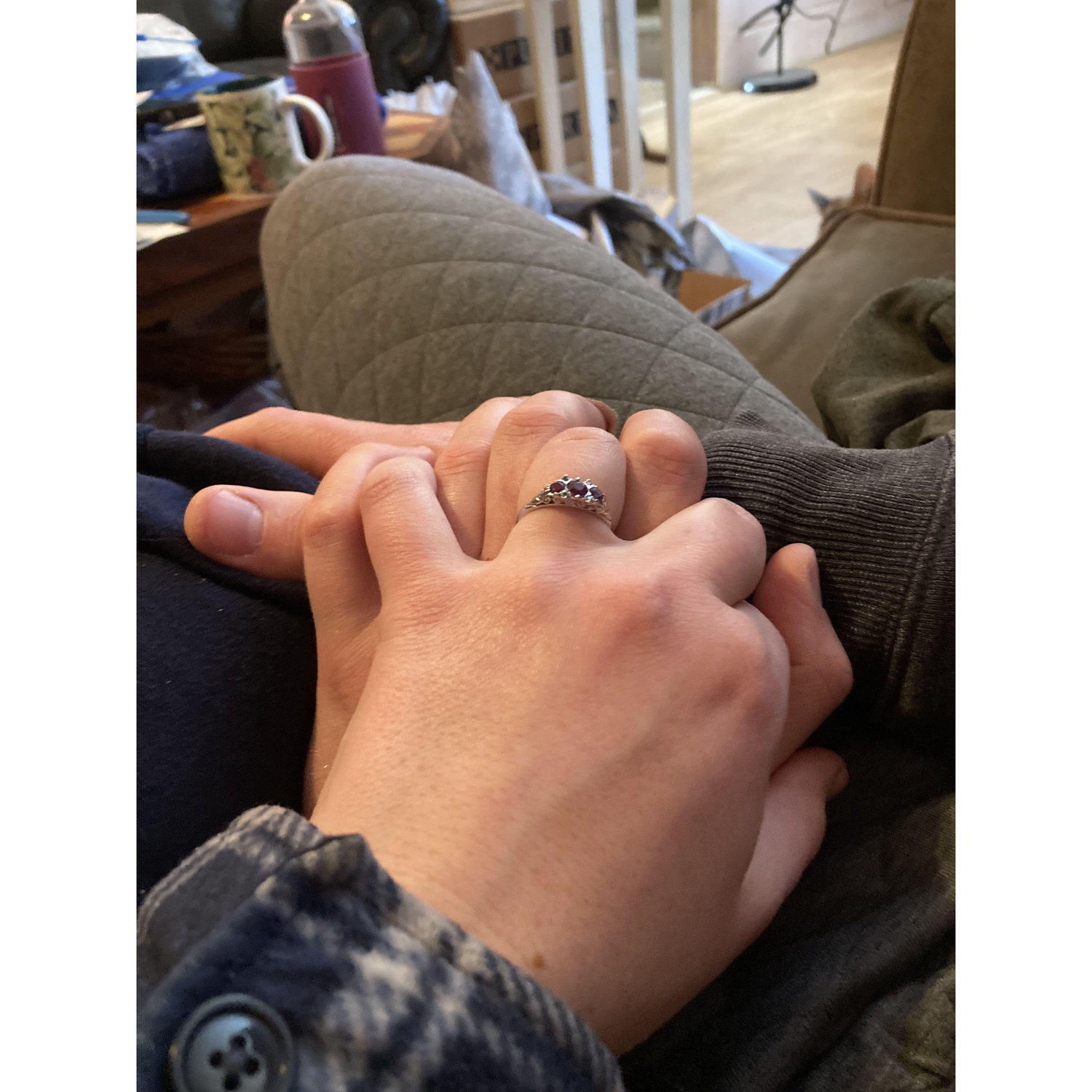 Jacob proposed on Christmas with a series of limericks. The final one read:

We have matching mugs for tea
In our house I love to be
How about a ring?
We'll have matching bling
Meghan, will you ...