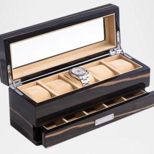 Men's 5-Watch Lacquered Wood Storage Box