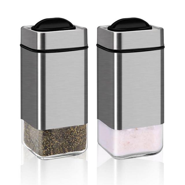 Salt and Pepper Shakers by Aelga, Salt Shaker with Adjustable Pour Holes, Glass Salt Pepper Shaker Set, Perfect for Black Pepper, Kosher and Sea Salt