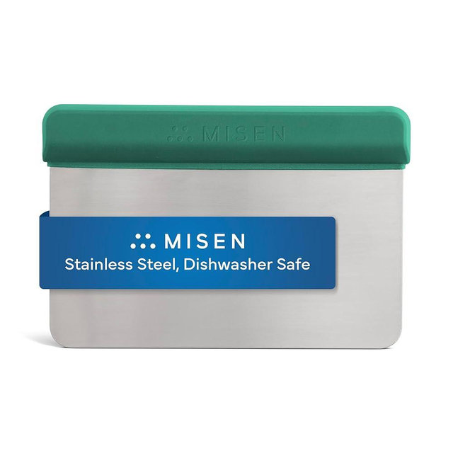 Misen Stainless Steel Bench Scraper - Versatile Food Scraper with Walnut Handle - Ideal for Kitchen, Pastry & Dough - Durable Cutting Board Scraper Tool - Effortless Transfer into Pots & Pans - Green
